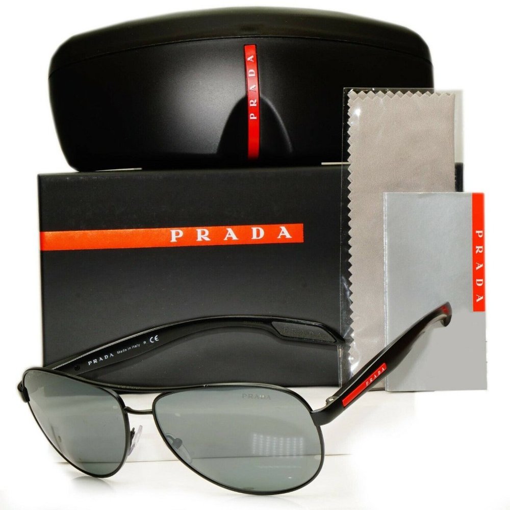 Prada Black Mirror Men's Pilot Sunglasses